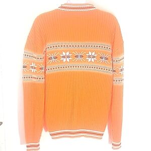 Porta Bella Sweater Vintage orange Snowflake ski poles mock turtle neck EUC